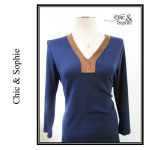 Lauren by Ralph Lauren Navy Blue Faux Suede Top